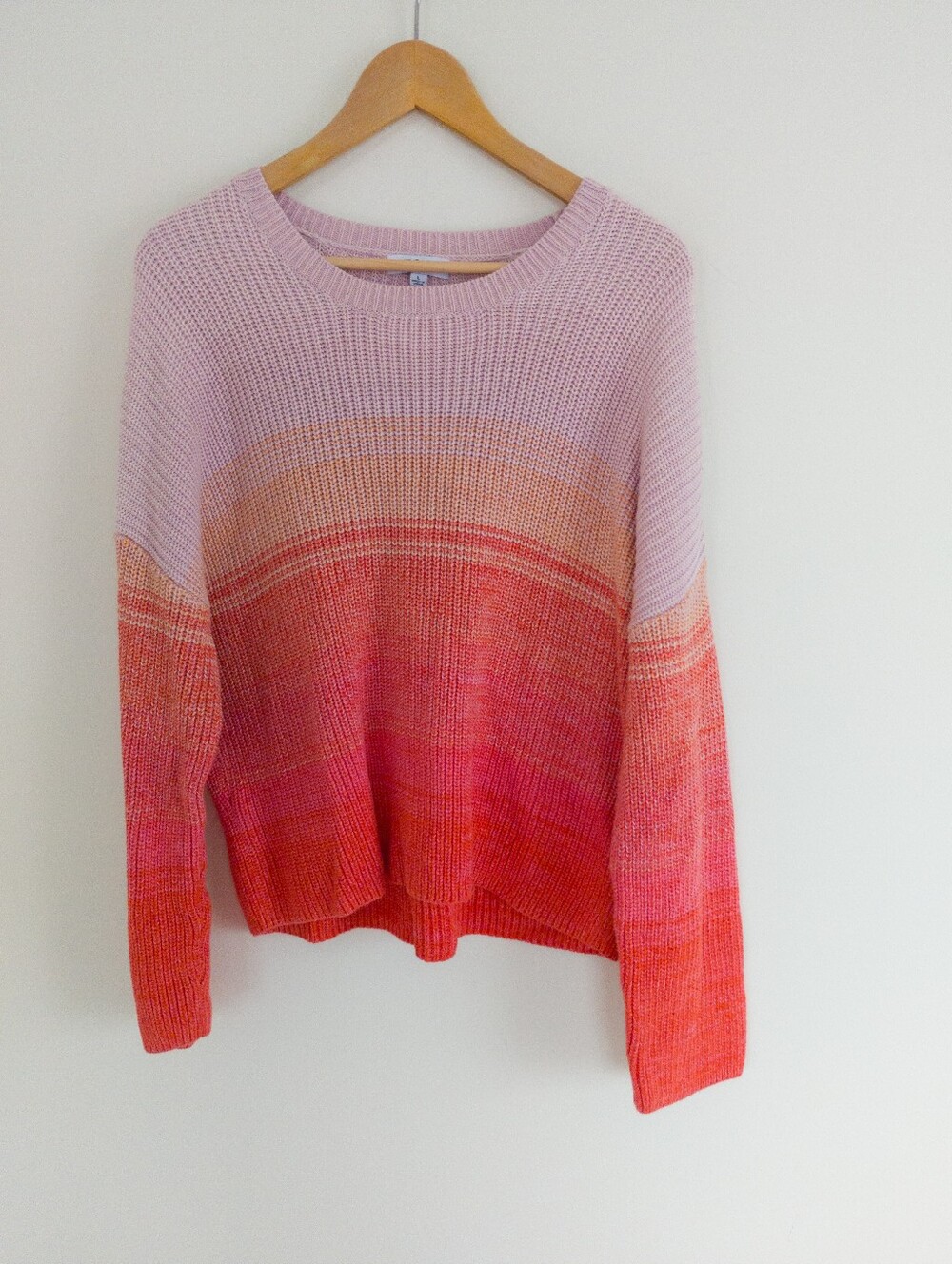 525 America Shinza Ombre Crewneck Cotton Knit Sweater Large Pink Orange Sunset